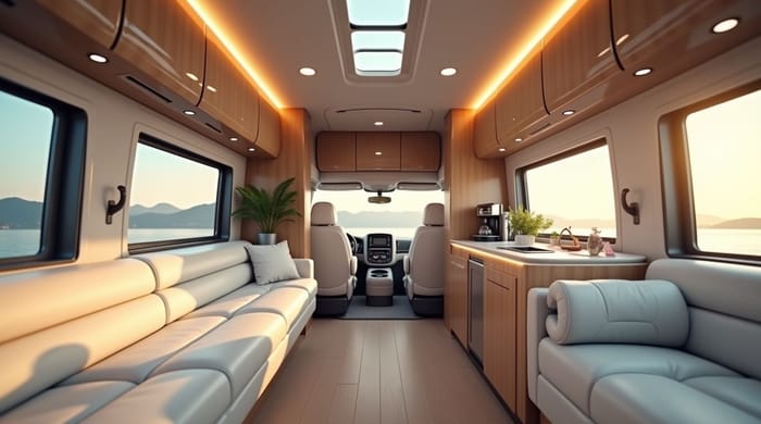 interior of a luxury RV showcasing the idea of Luxury RV Accessories
